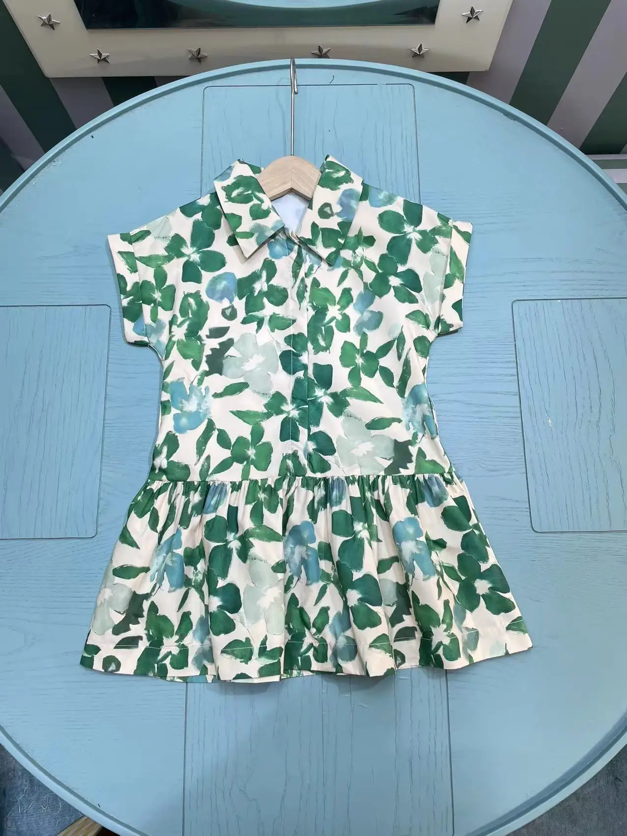 

2025 summer new fashion design Leaf print dress for baby girls short sleeve with belt dress