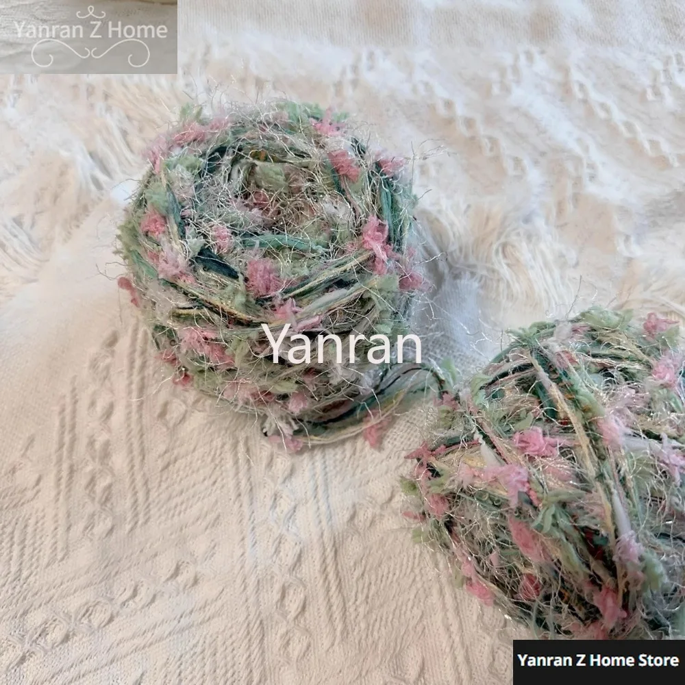 50g New Yarn Sparkling Silk Lotus Hand Mixed Thread Green Flower Crochet Knitted Bag Hand Book Woolen Thread Knitting Yarn Gift