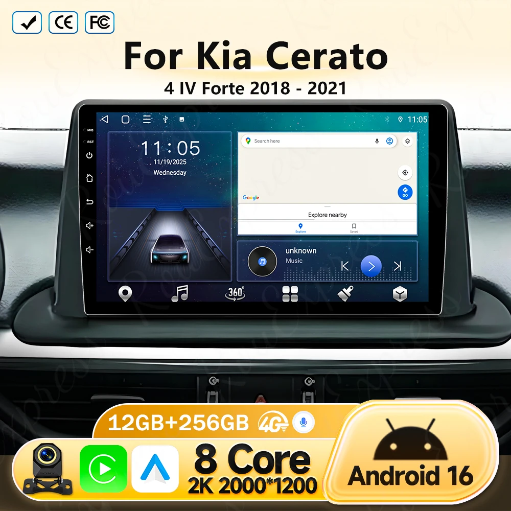 

Автомагнитола Android 16 для Kia Cerato 4 IV Forte 2018-2021 с Bluetooth, интеллектуальной системой и мультимедийным экраном Carplay