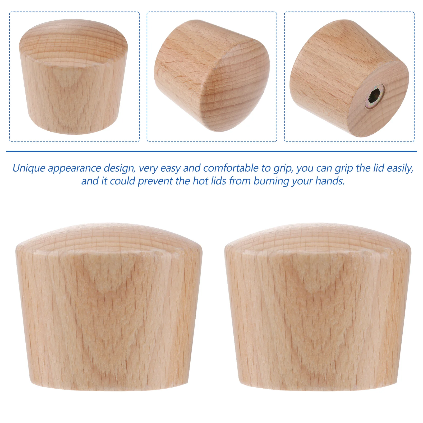 

2pcs Wooden Lid Handle Replacement M6 Light Color Knob For Soup Pot Insulating Anti-Rust Cookware Accessory Pot Lid