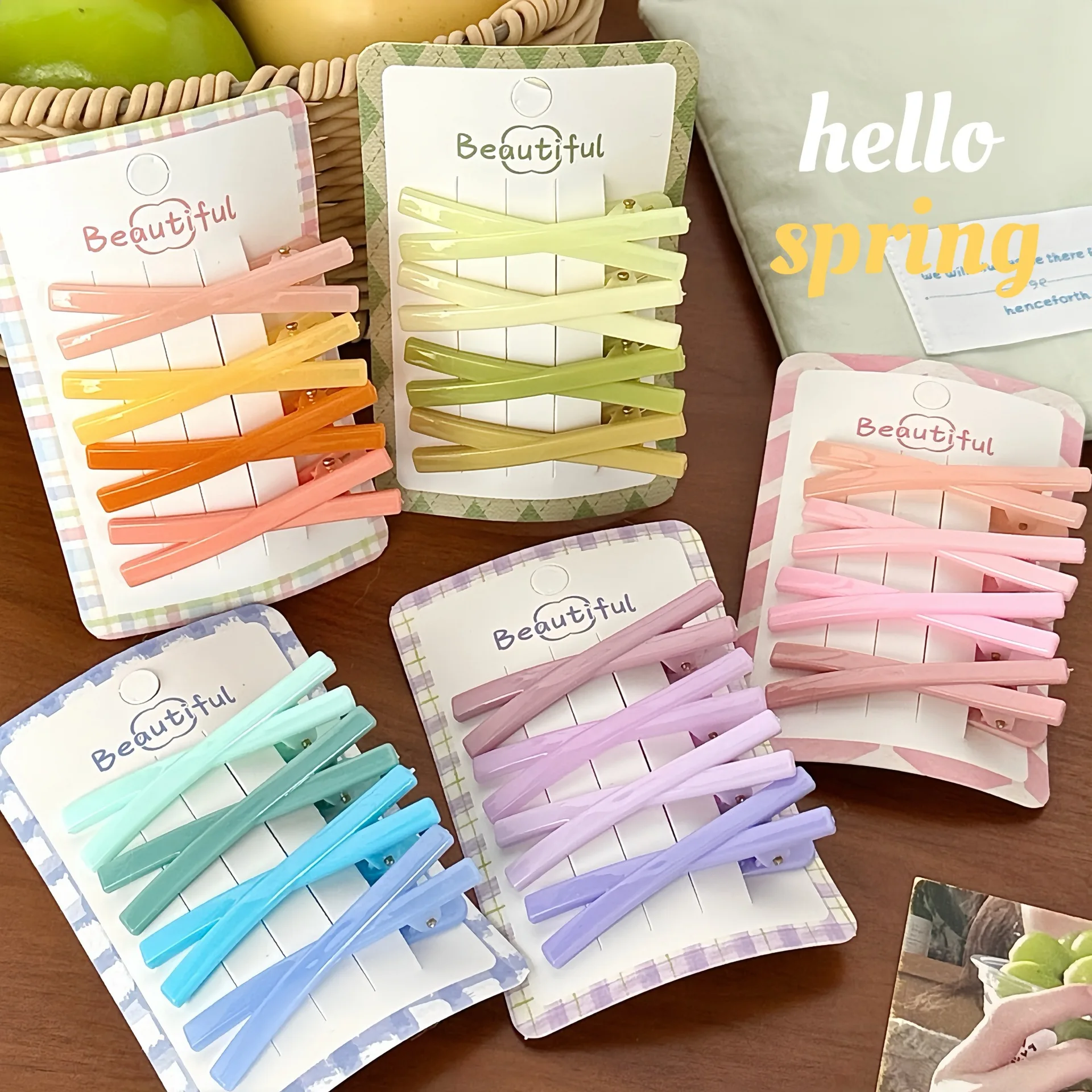 

4pcs/set Jelly Color Sweet Cross Bangs Clip Forehead Hairpin Bangs Side Clip Cute Duckbill Clip Versatile Styling Headwear Girls