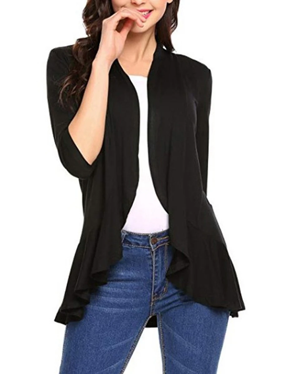 Women Open Front Cardigans Casual Lightweight Long Sleeve Coat Spring Fall Cardigans Outerwear Loungewear with Pockets