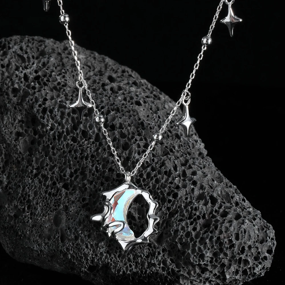 

S925 Sterling Silver Necklace Irregular Liquid Texture Necklaces Moon Pendant Women's Party Fashion Jewelry Original Design Ins