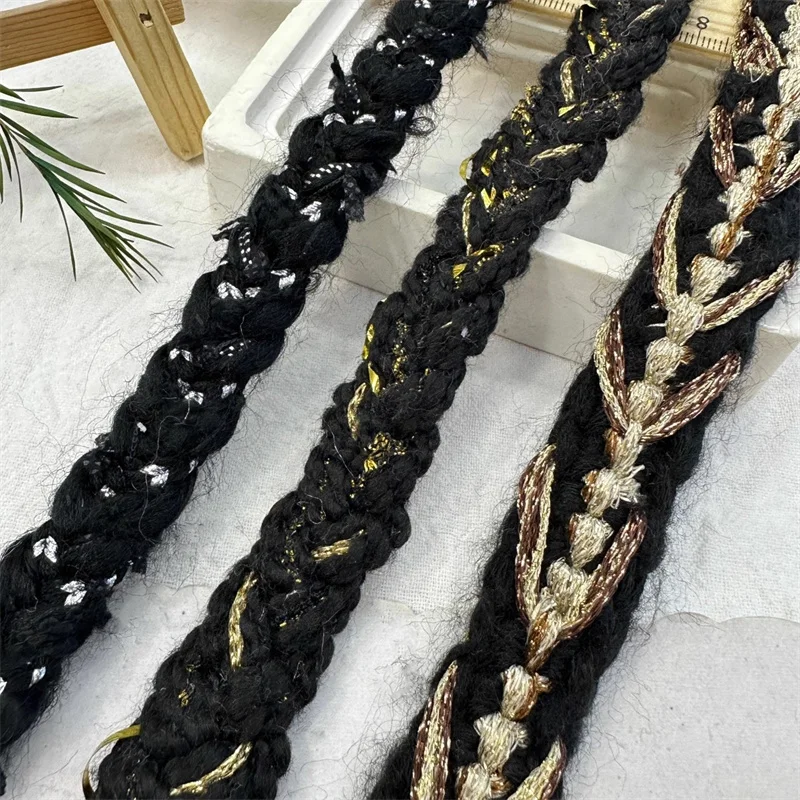 Black Coffee Gold Thread Handmade Woven with Coarse Tweed Lace Strip High-end Clothing Collar Cuffs Sewing Accessories Webbing