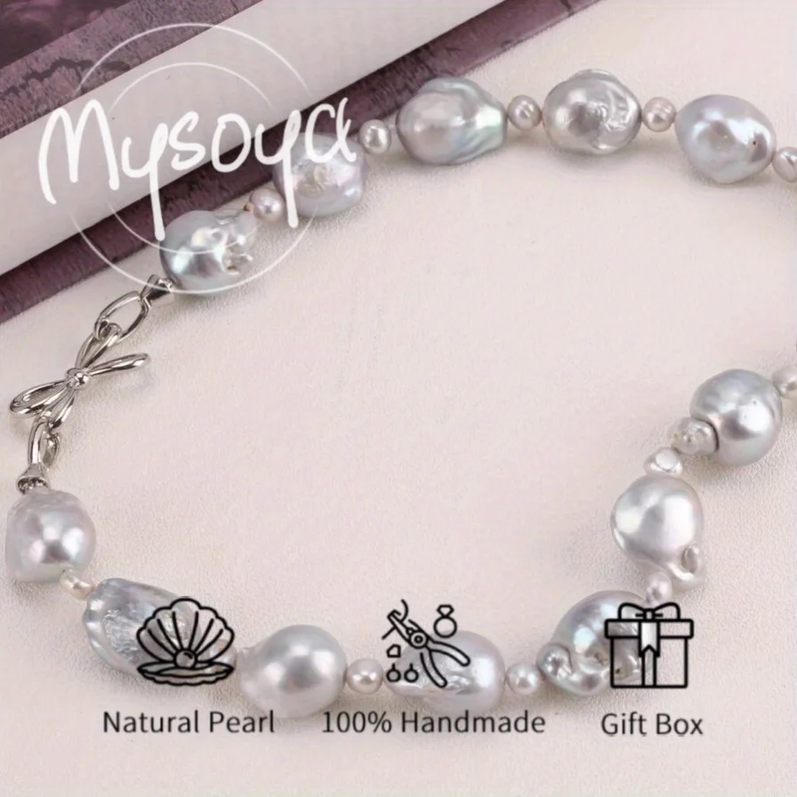 

MYSOYA 14-17 мм серое жемчужное ожерелье в стиле барокко для женщин и мужчин с подарочной коробкой идеальный подарок на свадьбу, день рождения, Рождество, Новый год