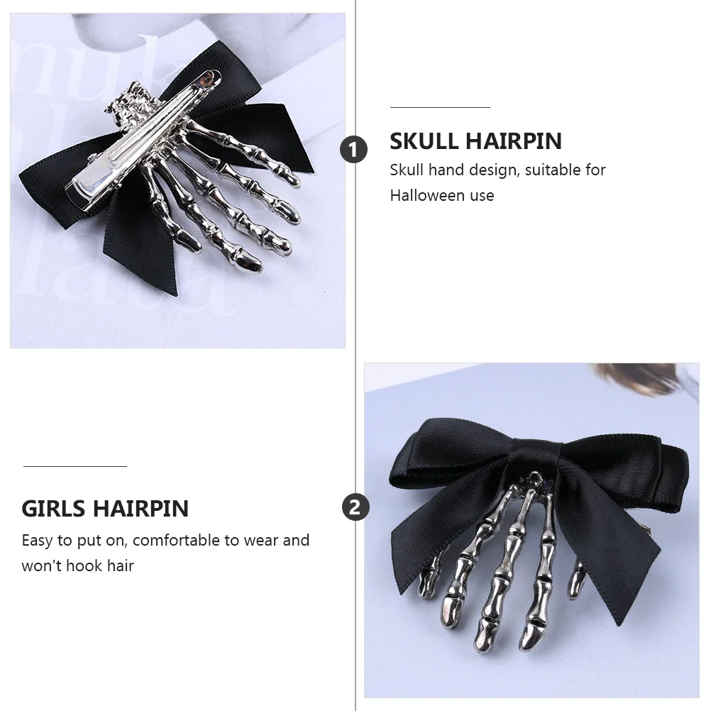 

2Pcs Sweet Skull Hand Hairpin Girls Halloween Headdress Charming Eye Catching Design Simple Elegant Party Wear Non Slip Grip