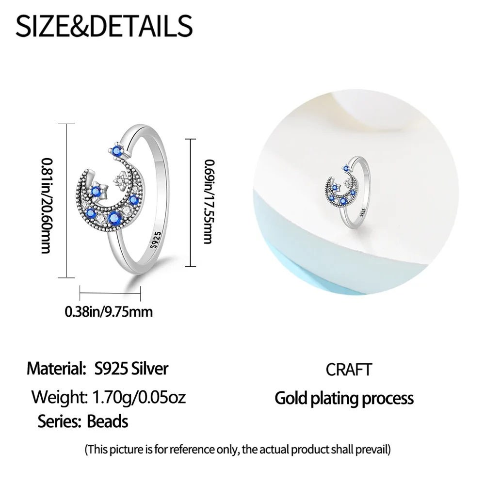 الأصلي المرأة واسعة السماء المرصعة بالنجوم التألق القمر والنجوم خواتم مجوهرات الذكرى عيد ميلاد موضة هدايا للفتيات الأم زوجة #3