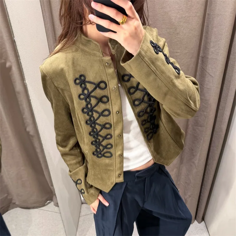 Series American Stand-up Collar Suede Textured Top Short Jacket Temperament Commuter Foreign Trade Cross-border Women's Clothing