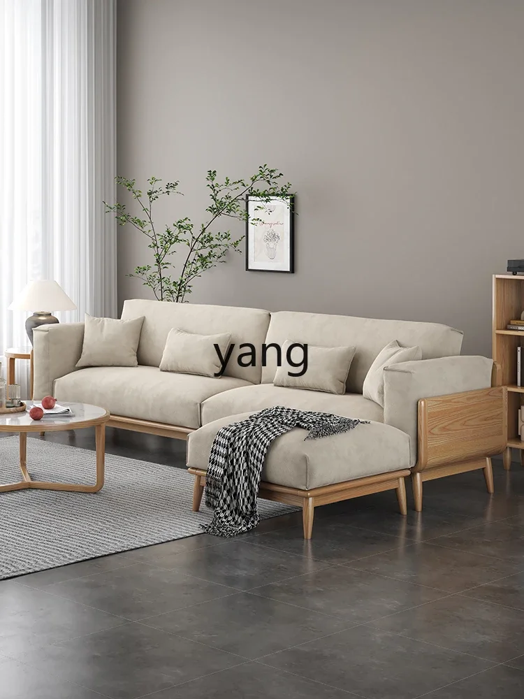 LTT， Nordic solid wood fabric sofa living room cream style Japanese ash sofa simple