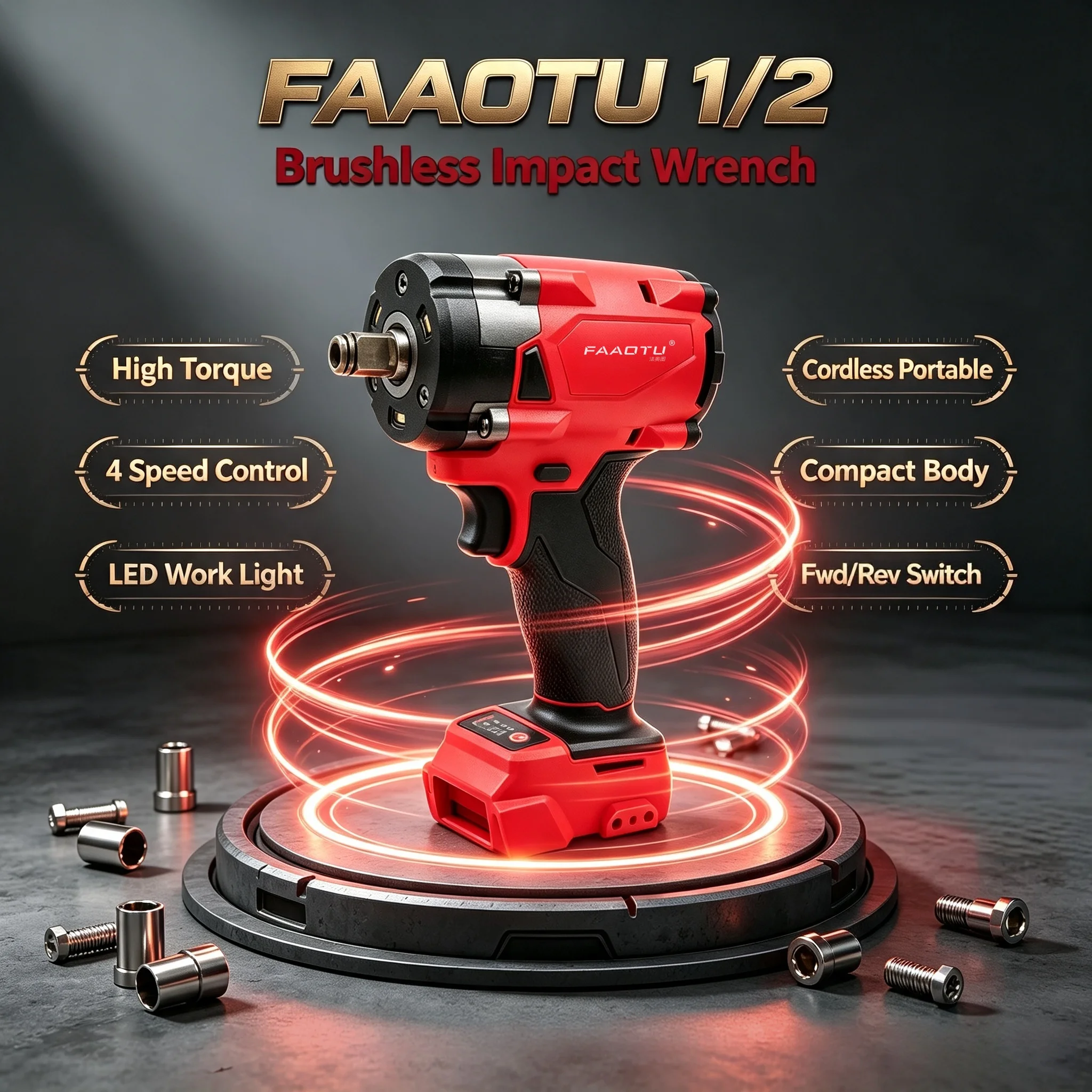 FAAOTU Compact Brushless Impact Wrench Same Body Layout & Operating Mode As MWQ Bare Tool Suitable for MWQ 18vbattery No Battery