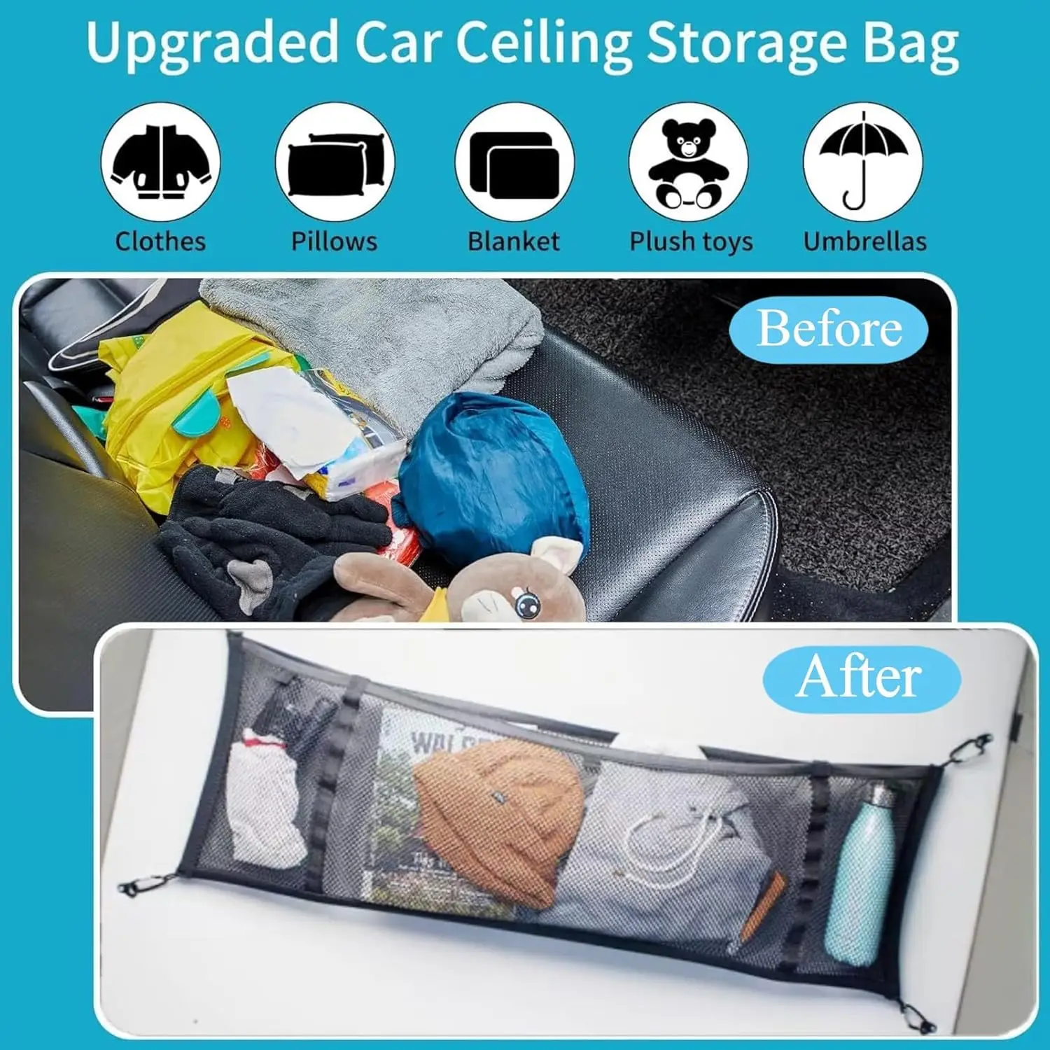 RV Roof Storage Mesh Bag For VW T5 T6Load-Bearing Mesh Organizer Car Roof Ceiling Storage Elastic Mesh Auto Accessories