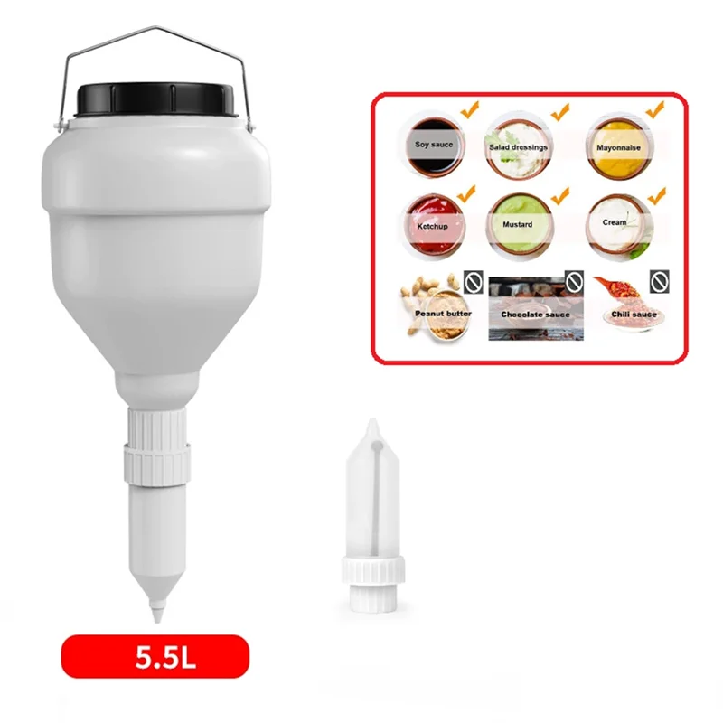 【GLOEDNIEUW】Condiment Knijpfles 5,5L Ronde Hangende Saus Dispenser Nozzles Grote Diameter