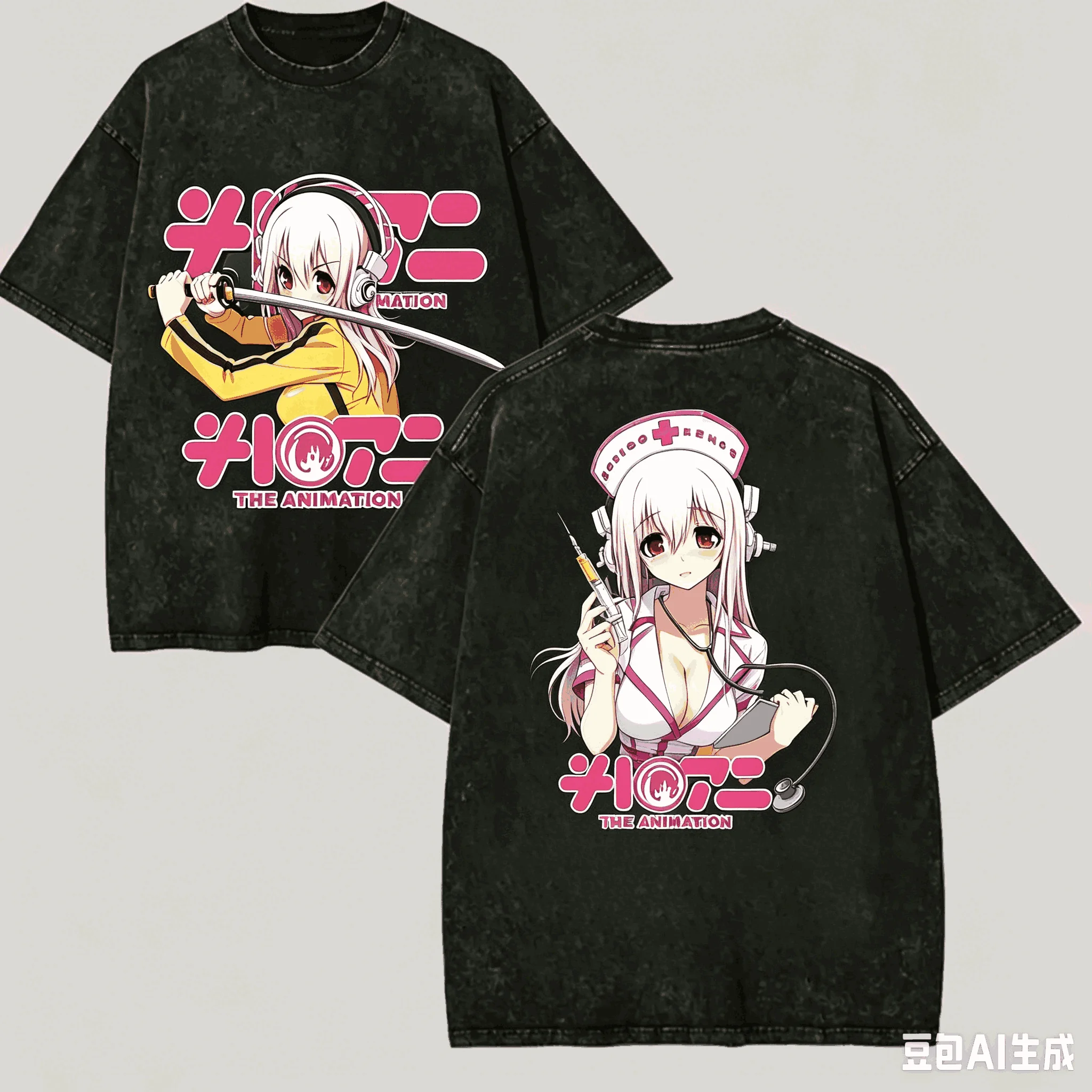 Super Sonico Washed T-shirt Anime Lover Harajuku New Model Unisex Oversized Vintage Loose Streetwear Y2k Short Sleeves Classic