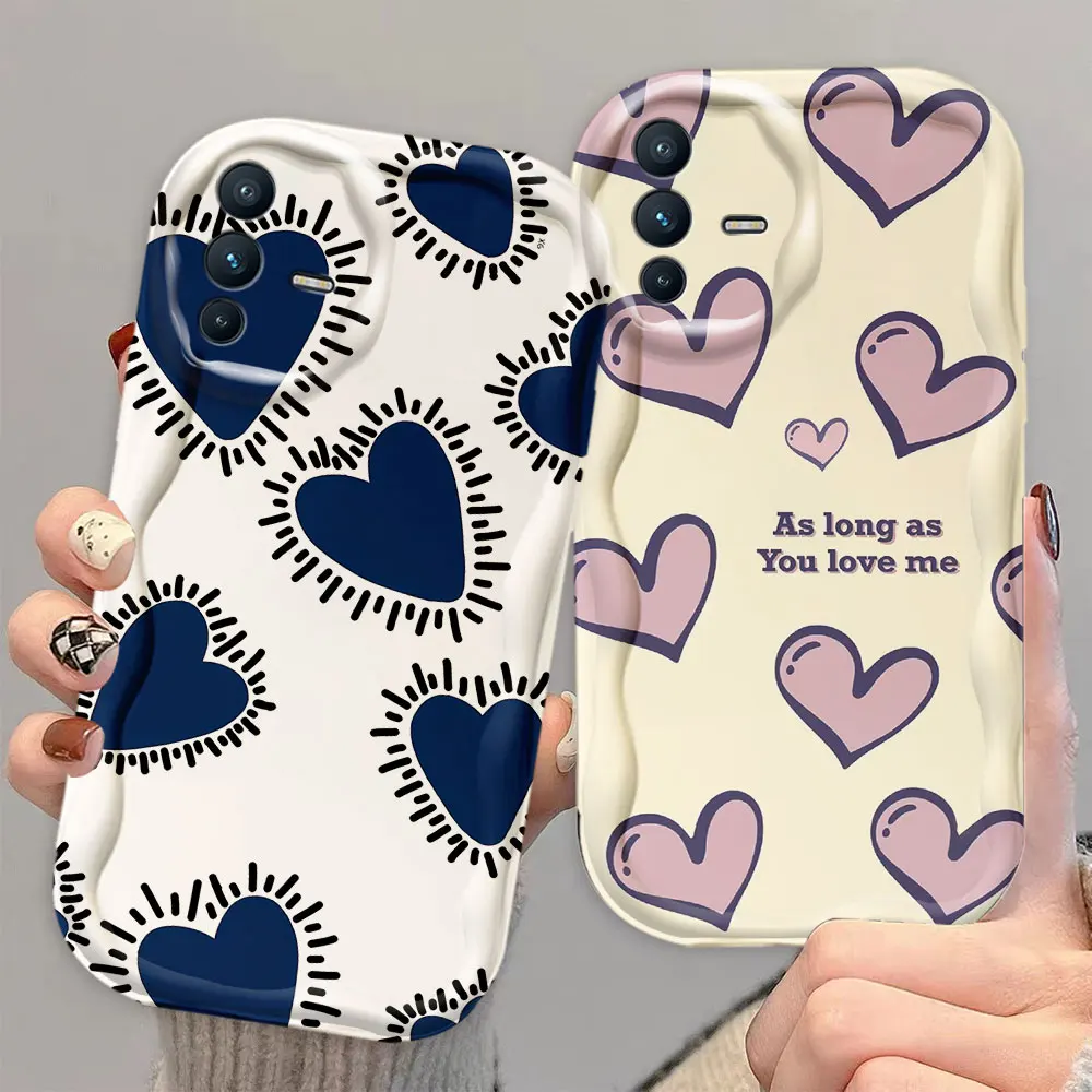 Happy Love Heart 3D Wave Phone Case For VIVO S1 T1 V15 V20 21E V23 V23E V25 V25E V27 V27E V29E V30 V40 V30E Case Funda Capa