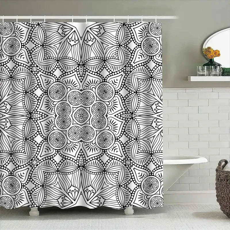 

Unique Black White Mandala Pattern Shower Curtain Decorative Waterproof Fabric for Bathroom Modern Design Home Accessories