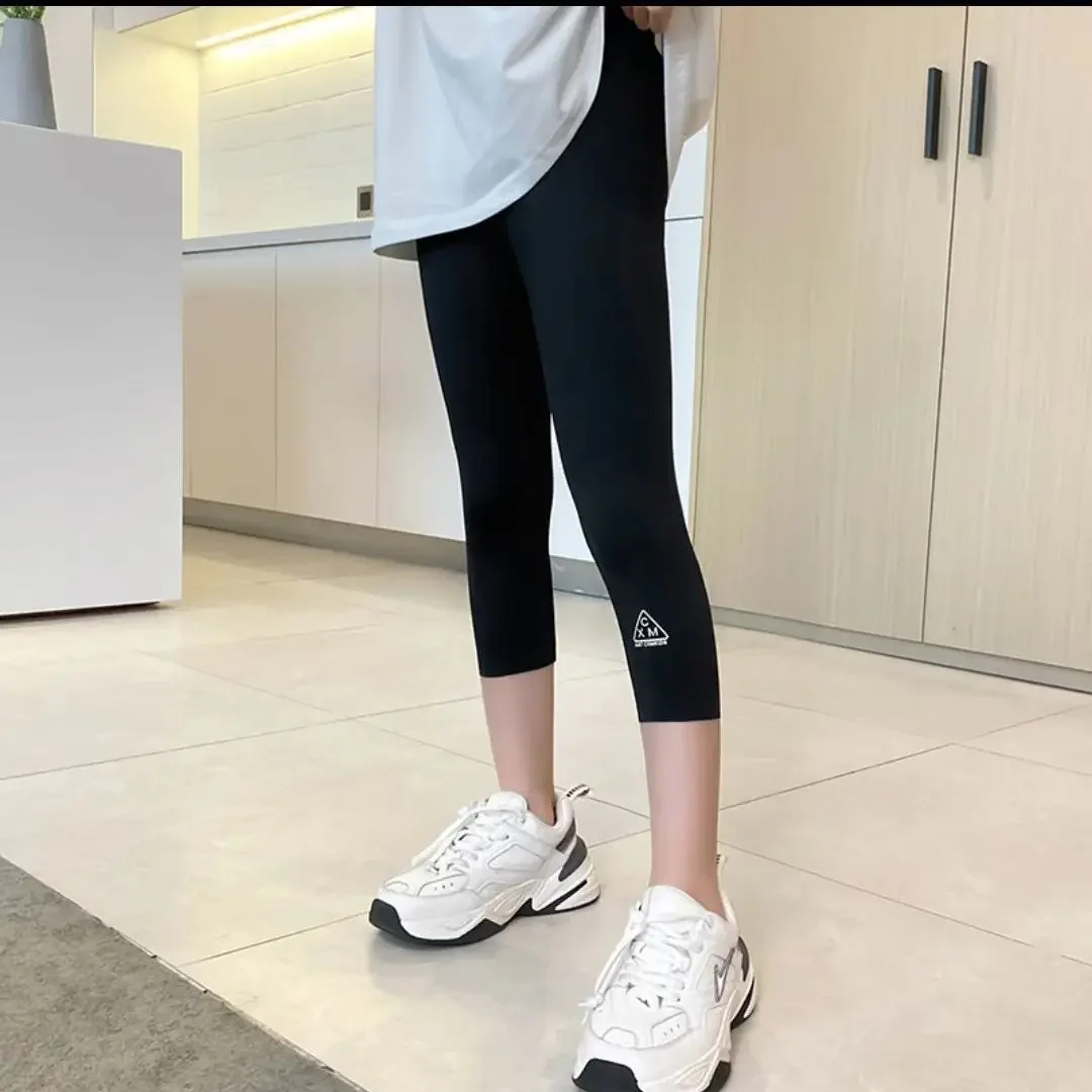 Kids Girls Calf-Length Leggings 2024 New Children Printed Skinny Pants Children Sports Yoga Pants Summer Thin Outwear Leggins