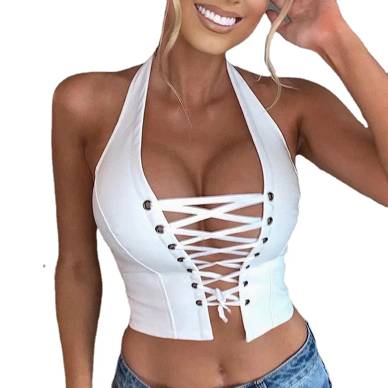 

Сексуальная Женская майка из искусственной кожи с вырезами, черная, белая майка без рукавов со шнуровкой, Женский облегающий Топ