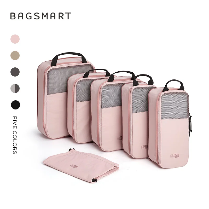 BAGSMART 6PC Compression Packing Cubes Large Capacity Travel Storage Bag Portable Luggage Organizers for Clothes