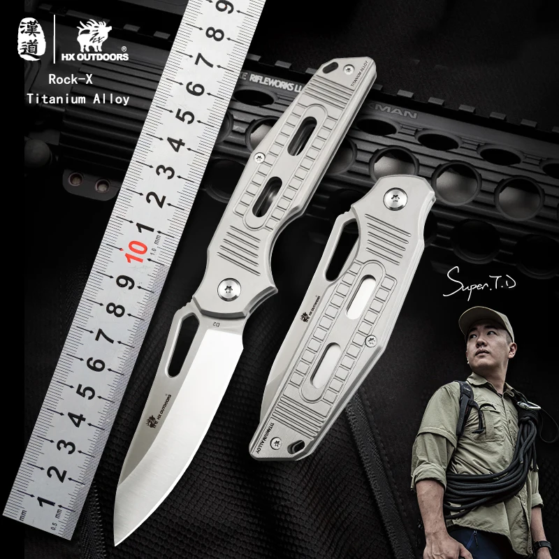 

HX OUTDOORS Rock-X Survival Folding Blade Knives D2 Blade Camping Hunting Pocket Knife Outdoor Tools Titanium Alloy Handle