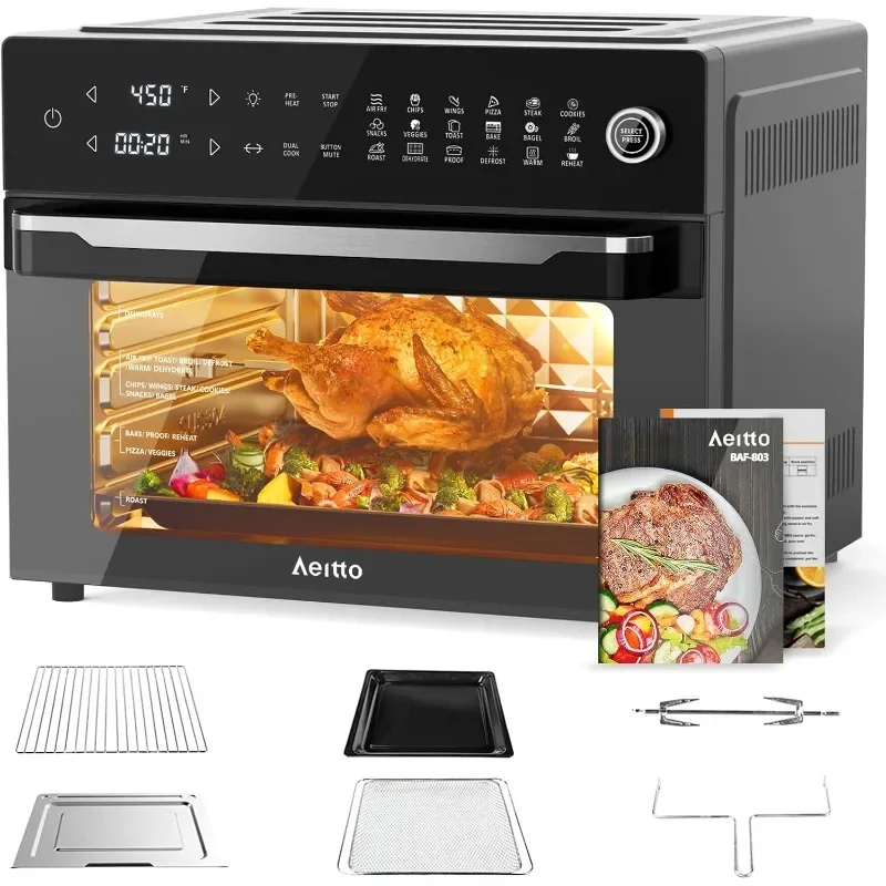 Aeitto 32QT Smart Air Fryer, with Rotisserie and Full Accessories, 19-In-1 Digital Airfryer Toaster Oven Combo with Dehydrator