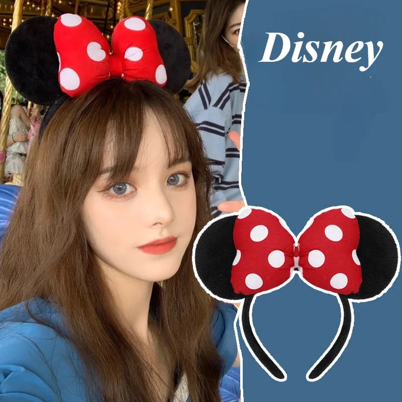 Kawaii Disney Mickey Mouse Minnie Headband Cartoon Bow Headband Navy Cap Girl's Sweet Playground Photo Hair Accessories