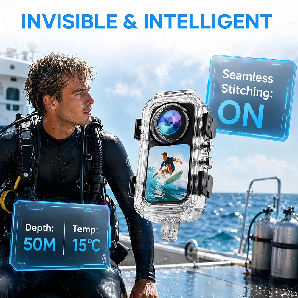 Unsichtbares Tauchgehäuse für Insta360 X6, 60M wasserdichtes Unterwassergehäuse für Insta 360 X6 Zubehör – Detail 5