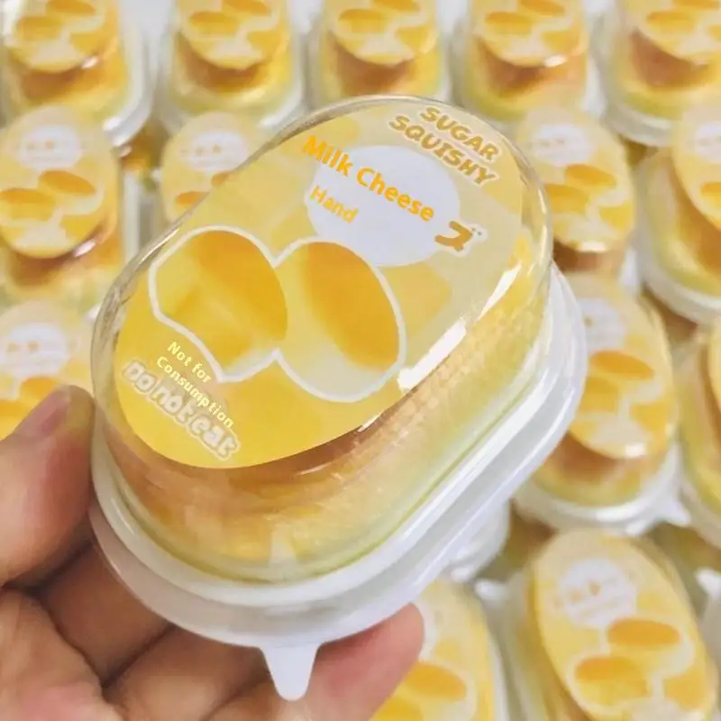 1 pçs aliviar espremer descompressão lento rebote brinquedo pegajoso bonito meio cozido queijo alívio de pressão macio dedo brinquedos