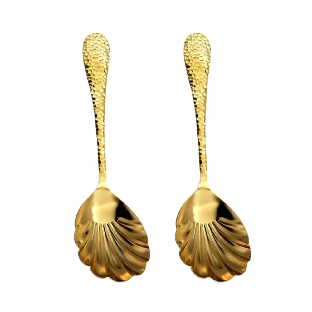 Hammered Patter Handle Shell Shape Soup Spoon Thickened Stainless Steel Serving Scoop Large Mirror Polishing Shared Spoon Dining