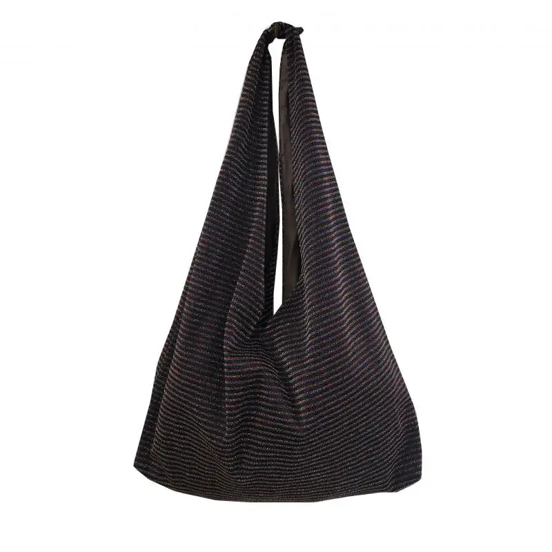 Original Striped Silver Gray Tote Bag Retro Artistic Simple Casual Versatile Large Capacity Single Shoulder Bag For Women Trendy