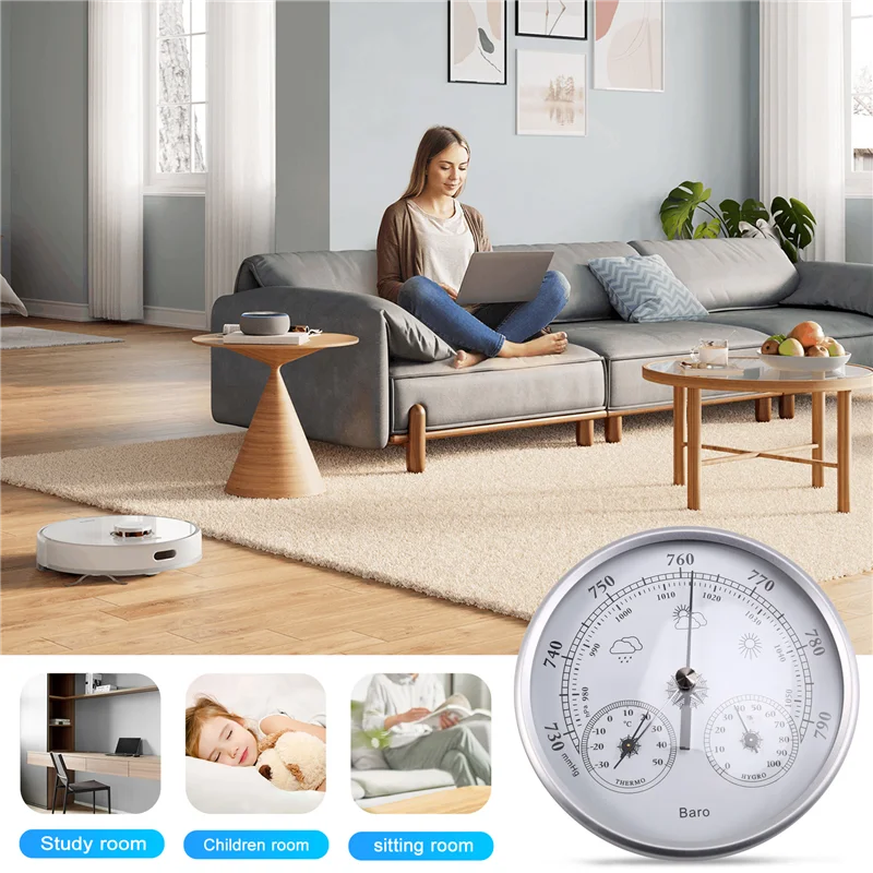 A69Z 2PCS Wander Cloudly Barometer With Thermometer Hygrometer 3 In 1 Weather Station For Weather Forecasting Instrument