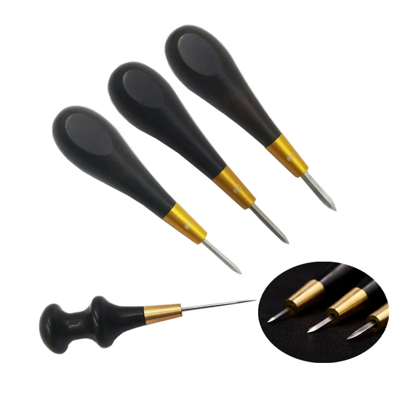 Handmade Leather Craftool Goods DIY Sandalwood Diamond Awl Pro Stitching Awl Circular Leather Stitching Awl