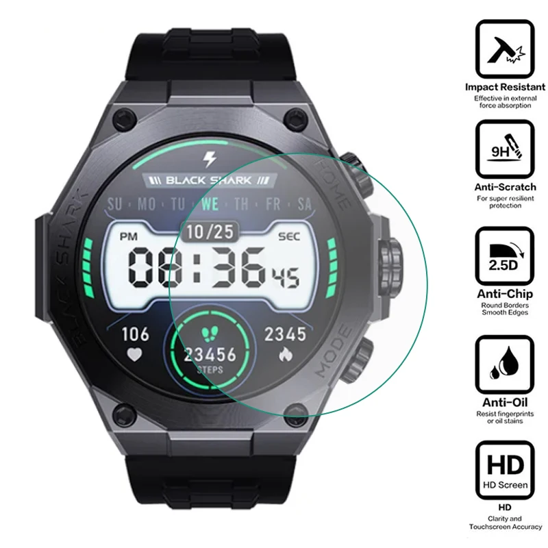 طبقة واقية من الزجاج المقوى الأسود الصلب القرش ، غطاء واقي شاشة العرض ، إكسسوارات الساعات الذكية ، S1 برو ، كلاسيكي