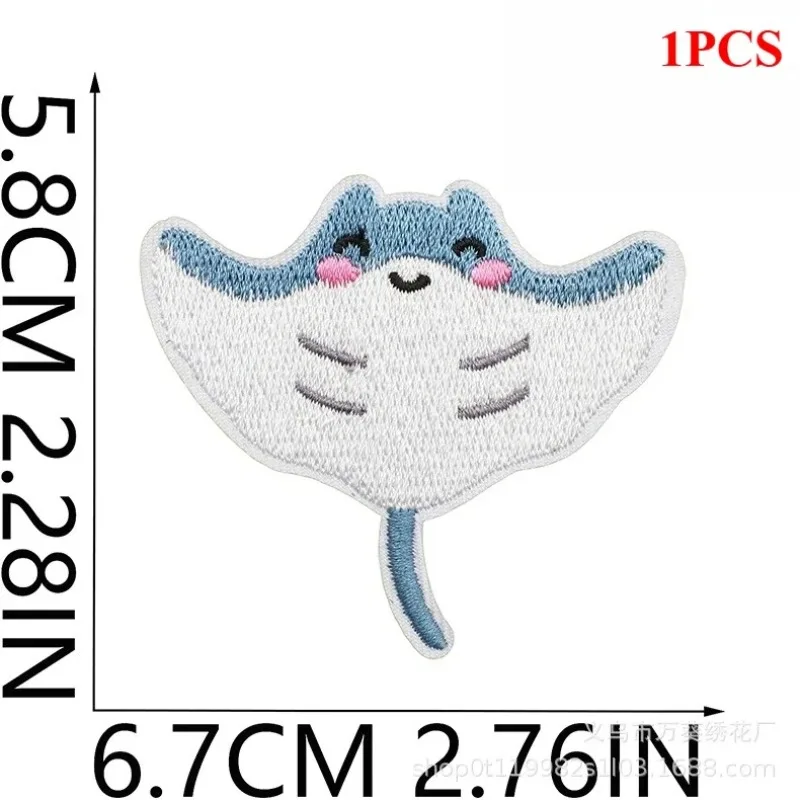 1PCS Retail Clownfish Turtle Starfish Embroidery Patches Cute Shark Jellyfish Whale Ocean Theme Iron On DIY Cloth