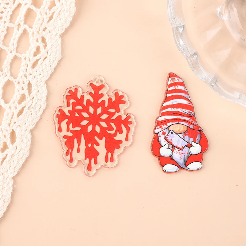 8Pcs /lot Christmas Charms Acrylic Gnome Snowflake Jewlery Findings For Necklace Diy Making