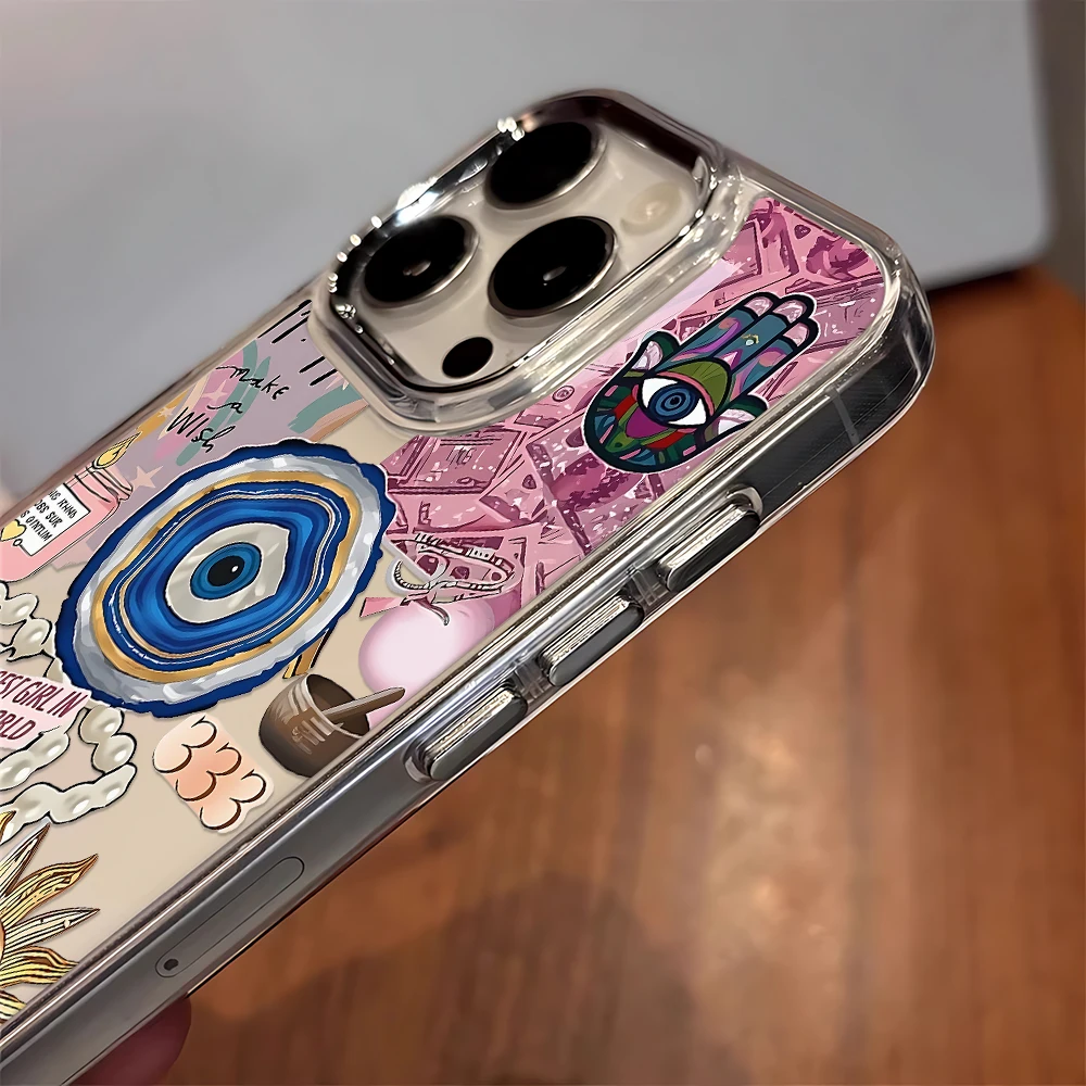 Boho Evil Eye Sun Phone Case For iPhone 17 16 Pro Max 13 12 15 14 11 Pro Max Silicone Transparent Oil-proof Camera Cover Shell