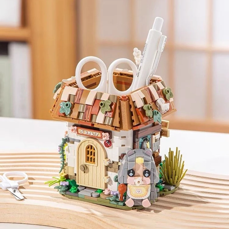 Set di blocchi di costruzione portapenne per casa creativa Portapenne per cancelleria per ufficio fai-da-te Modello di assemblaggio Ornamenti Giocattoli per bambini Regali