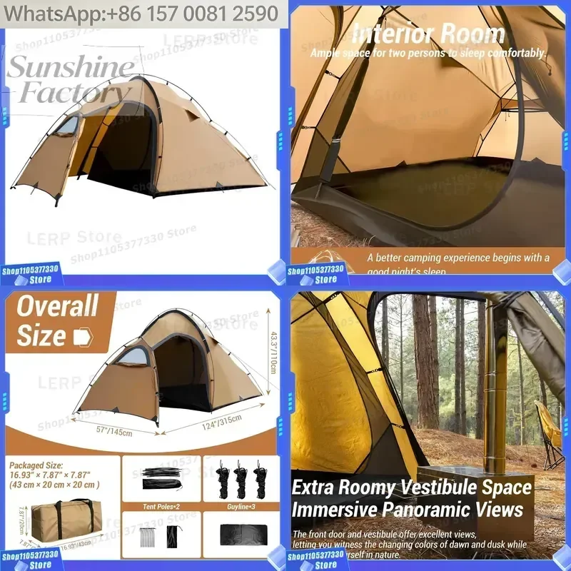 OEM 4-Season Waterproof Hot Tent with Stove Jack, 2 Person Y-Pole Camping Shelter, Easy Setup for Winter Backpacking & Hiking