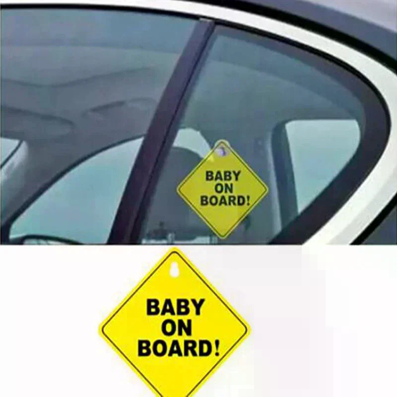 Baby On Board Safety Car Window Suction Cup Yellow Warning Sign Driving Car Stickers