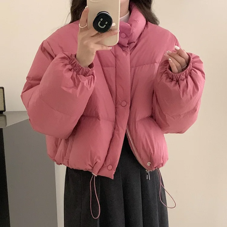 Chaqueta de plumón de pato blanco para mujer, abrigo acolchado de plumón blanco con cuello levantado corto, prendas de vestir exteriores a la moda, abrigos para mujer, invierno niña JK-236