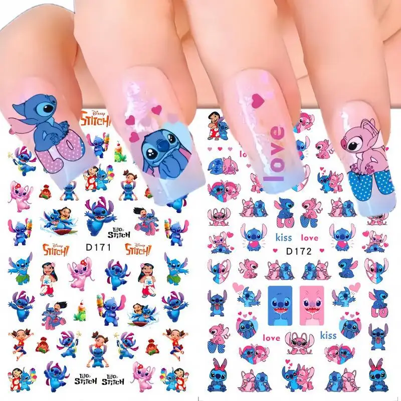 1Pcs Cartoon Disney Cartoon Stitch Mickey Nail Sticker Cute Sanrio 3D Hello Kitty Nail Art Accessories Sliders For Nails Sticker