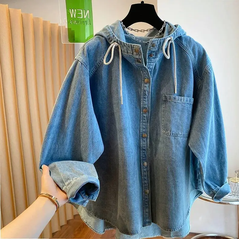 

Мужская джинсовая куртка свободного кроя с капюшоном, винтажная, с длинными рукавами, для осеннего сезона, повседневная, для пар