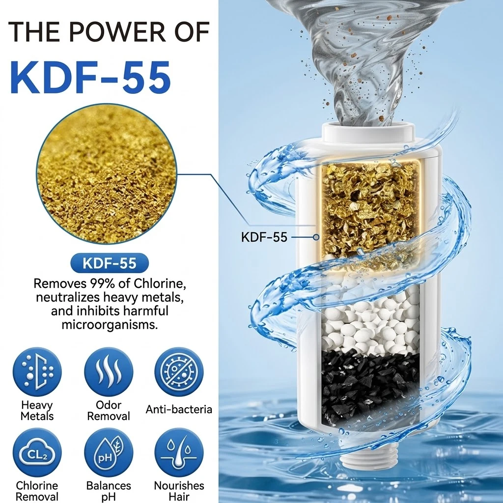 

Wheelton Household Shower Water Filter - Filter Water Reduces Chlorine Heavy Metal Sediment Improves Dry Itchy Skin & Hairloss
