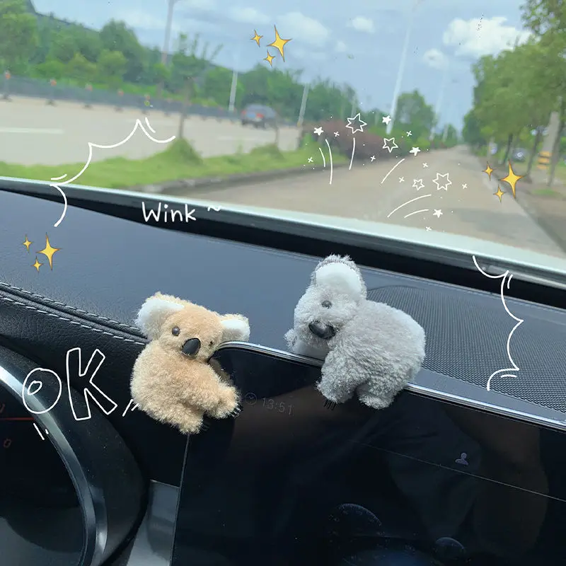 Car Rearview Mirror Central Control Screen Decoration Ornament Cute Koala Auto Interior Accessories Sun Visor Card Storage Clip