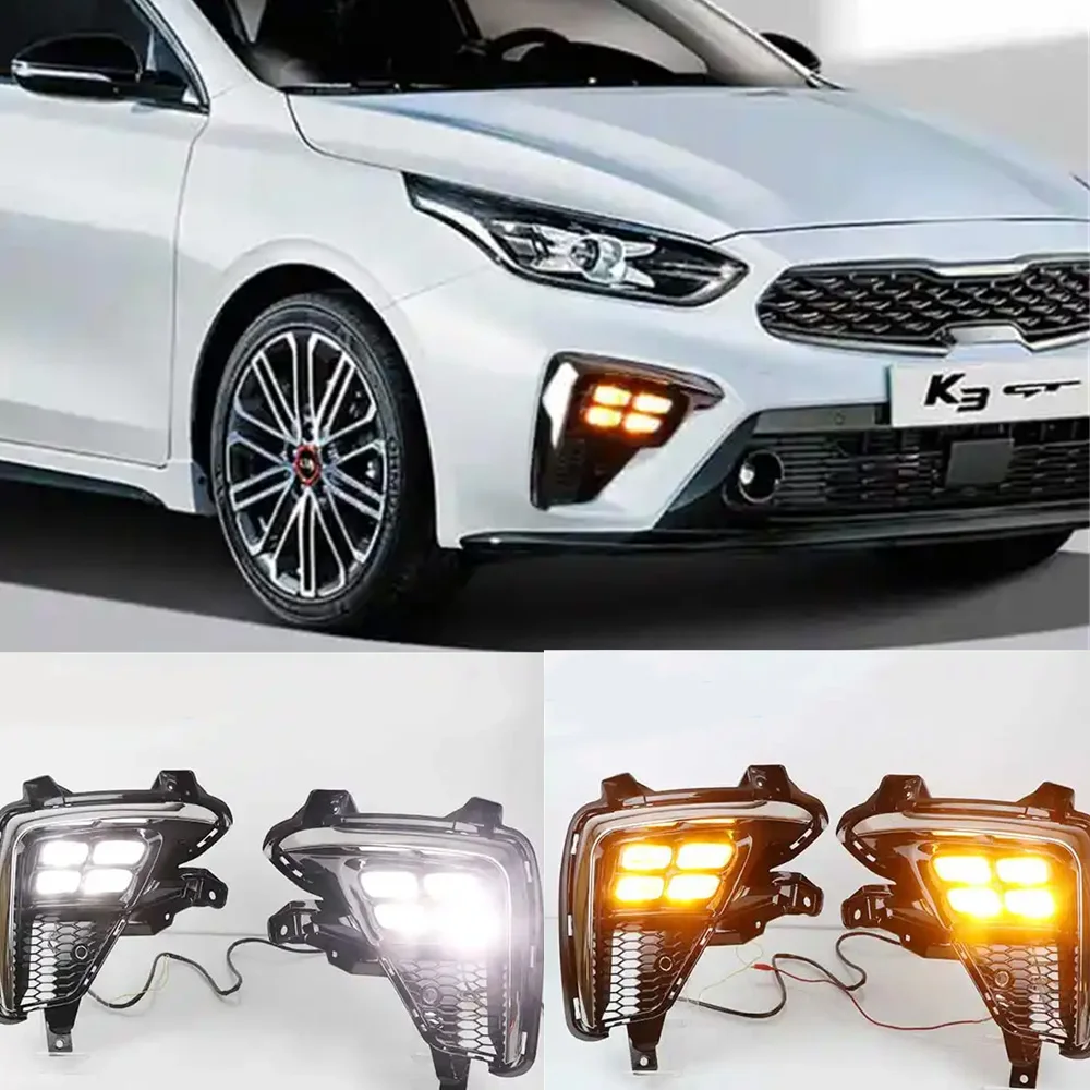 Car Style Led Fog Lamp For Kia Cerato 2018-2020 Led Drl With Yellow Signal