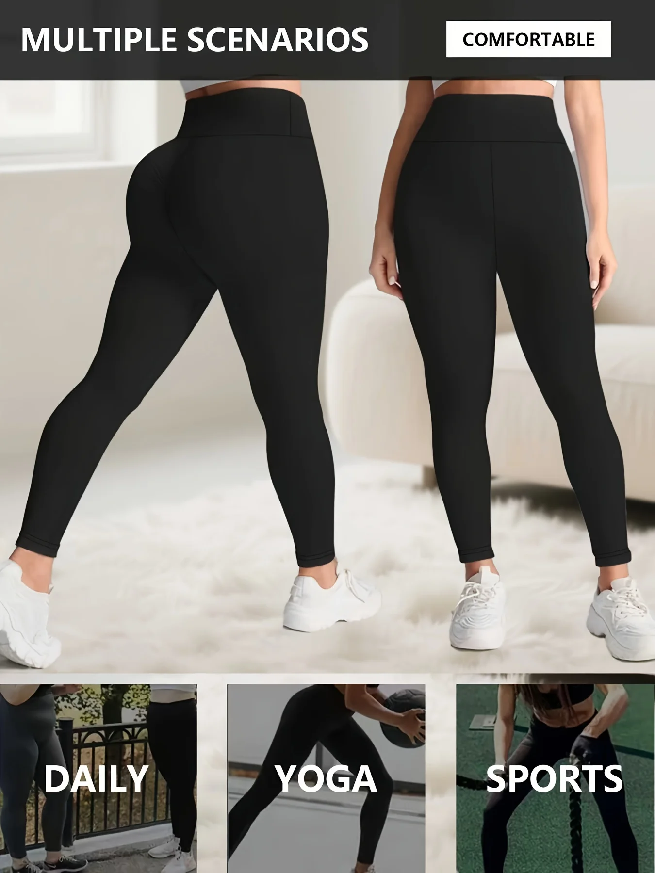 A Spring Women's Black Leggings With High Waist Elasticity And Soft And Comfortable Fabric, Suitable For Sports And Yoga