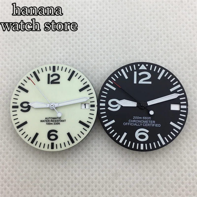 قرص مضيء بالكامل بكلتا اليدين ، قرص أبيض وأسود ، حركة خضراء ، 29 ، NH34 ، NH35 ، NH36