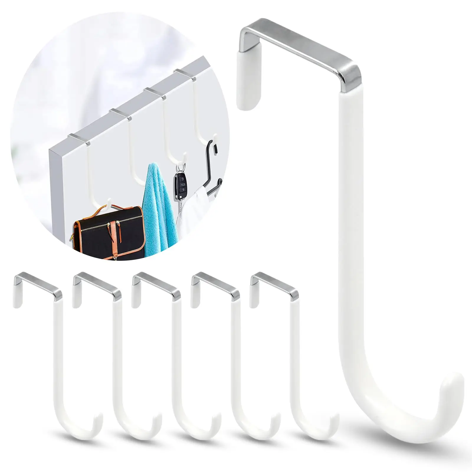 Tür-Aufhänger-Haken mit Gummi-Organizer-Haken für Wohnzimmer, Badezimmer, Schlafzimmer, Küche zum Aufhängen von Kleidung, Handtüchern, Hüten, Mänteln – Detail 14