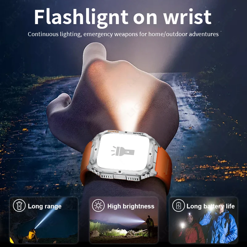 LIGE New Outdoor Sports Smart Watch LED Flashlight Bluetooth Talking Smart Watch for Men Women Holiday Gifts 1.91 inch HD Screen