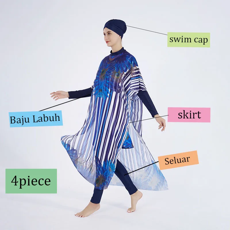 3/4 Pcs Burkini Femmes Women Women\'s Muslim Swimwear For SP