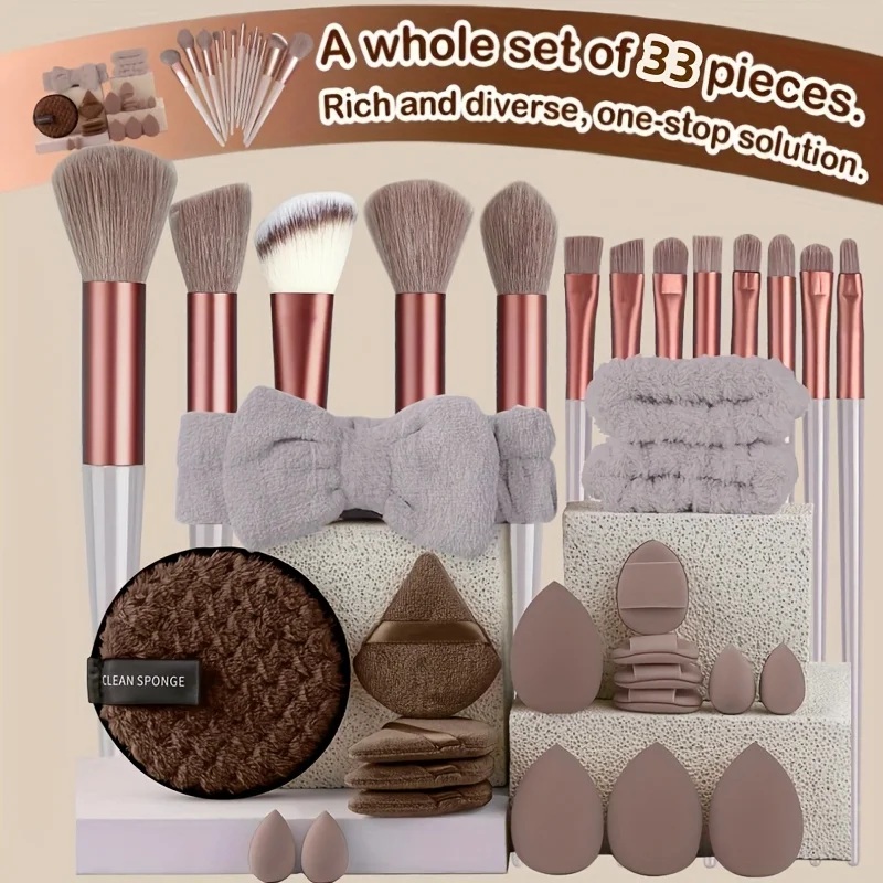 Makeup Brushes 33 Pcs Set Portable Soft Makeup Tool Travel Professional Cosmetic Foundation Powder Eyeshadow Brush Beauty Kit